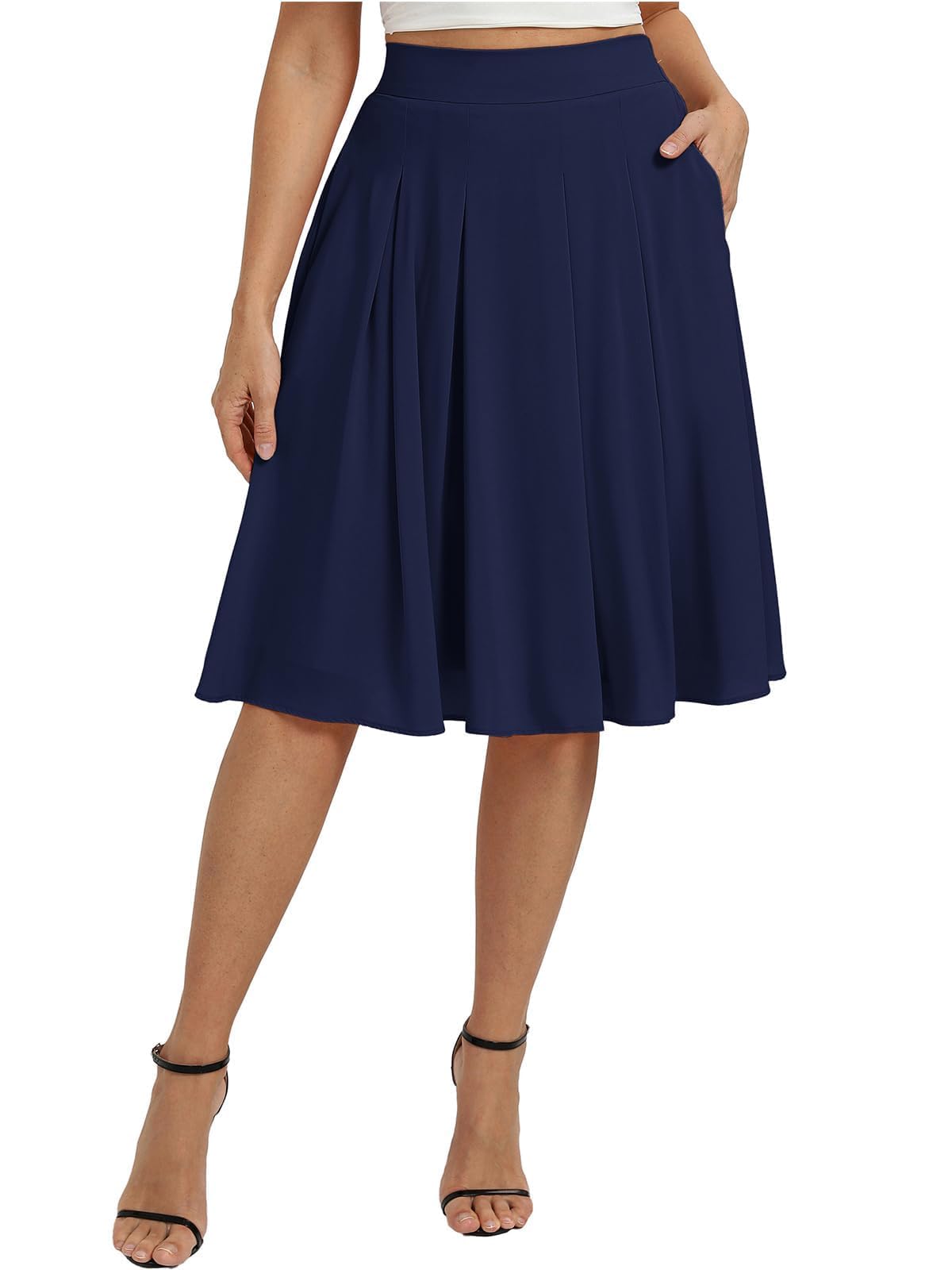 Belle Poque Women Pleated A Line Skirt Below Knee Length