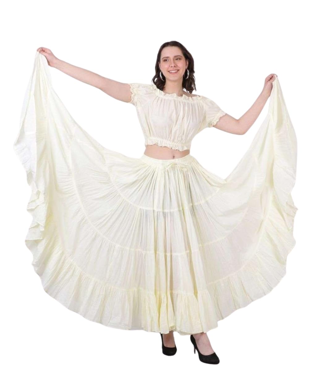 Wevez® Women's Plus Size Maxi Skirt Gypsy 25 Yard Long Flowy Solid Color Cotton Renaissance Skirt