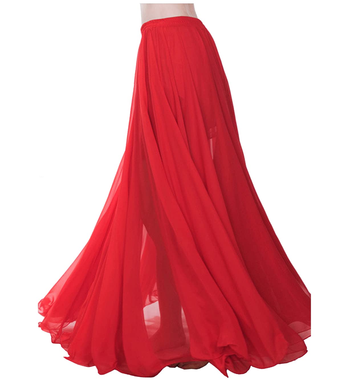 themilestocks Women Chiffon Maxi Skirt 9 Yard Hem Long Summer Mopping Dress Ankle-Length Elastic Pleated Retro Beach