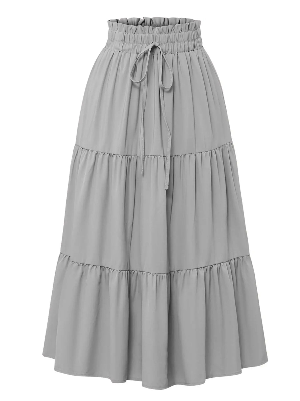Boho High-Waisted Fishtail Skirt Bottoms, Bohemian Floral Skirt, Plain Color Solid A-Line Midi Dress, Layered Ruffle Hem, Casual Long Skirt for All Seasons