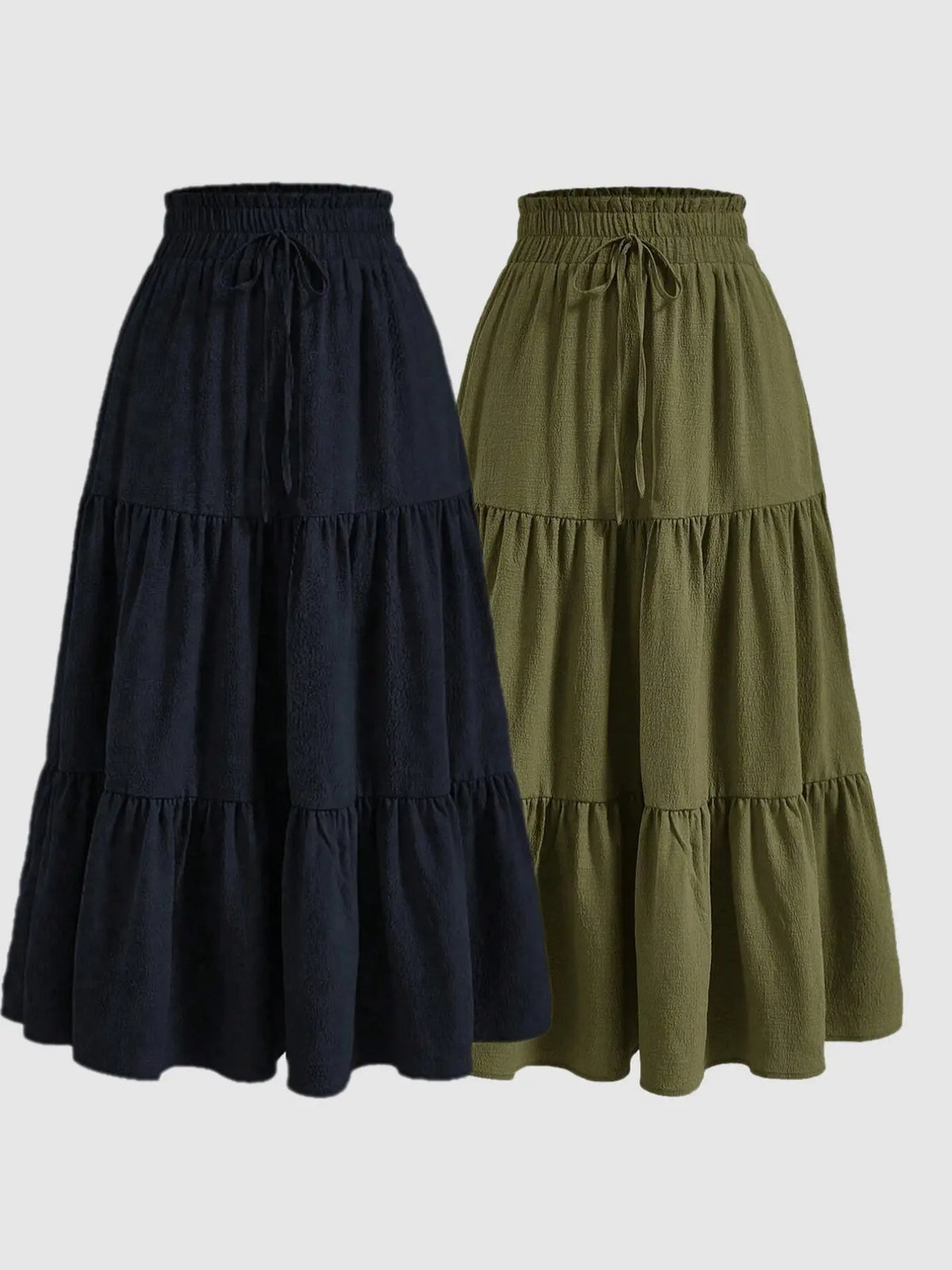 Women's 2 Piece Casual Drawstring Layered Ruffles Fitted Layered Ruffles Long Skirts, Thin Woven Fabric Lightweight Plain All Seasons Wear, Fitted Design Casual Fashion Skirt, Womenswear