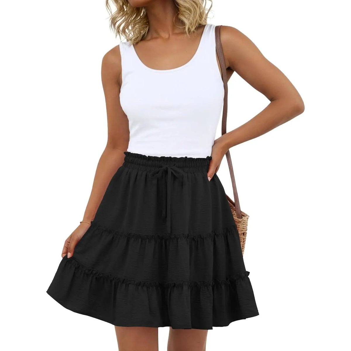 Lepunuo Boho Skirts for Women Flowy Casual Cute Skorts Built-in Shorts Floral Ruffle Tiered Skirts with Pockets