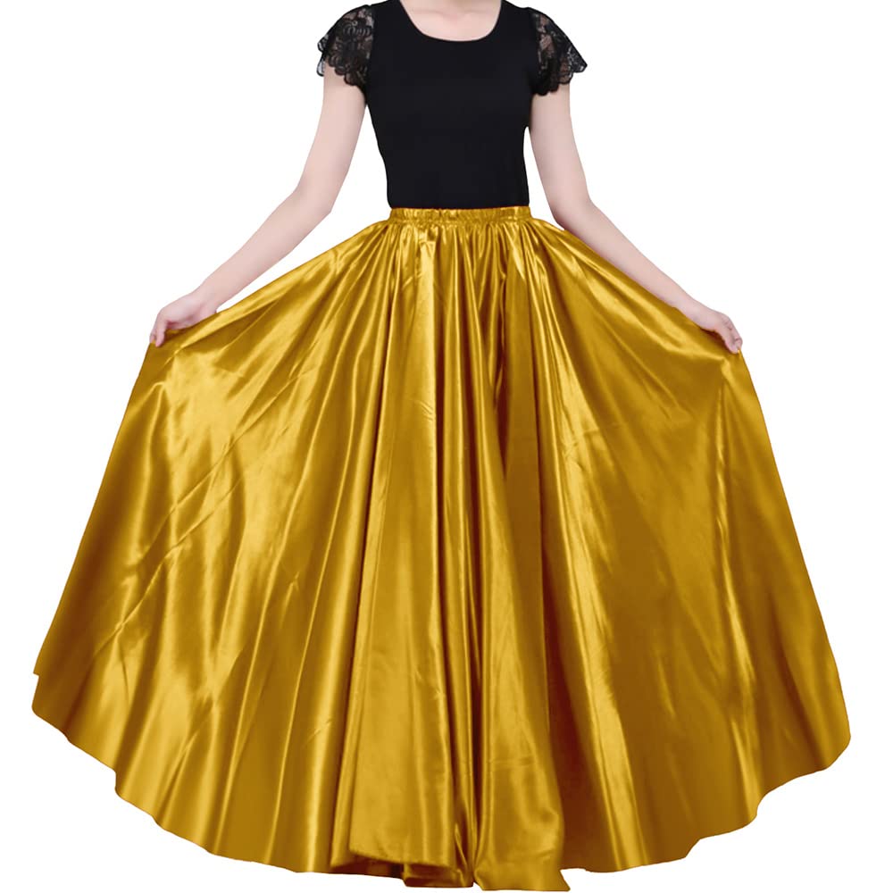 Ladies 90cm Satin Maxi Midi Skirt Long Dress Elastic Waist for Belly Dance Princess Party Cosplay Costume