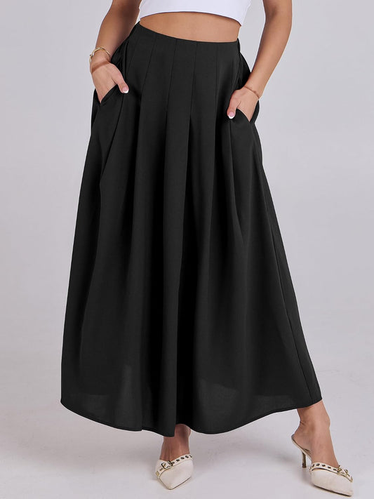 ANRABESS Womens Pleated Maxi Skirts High Waisted Ankle Length with Pockets