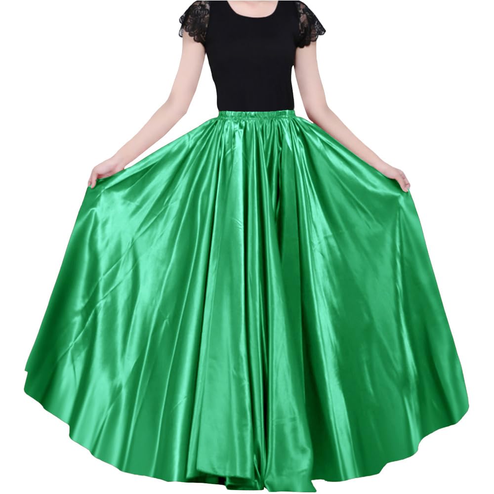 Ladies 90cm Satin Maxi Midi Skirt Long Dress Elastic Waist for Belly Dance Princess Party Cosplay Costume