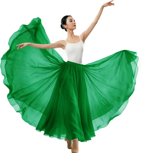 Women's Lyrical Dance Skirt Gradient Color Chiffon Long Swing Sheer Wrap Skirts for Modern Ballet Performance
