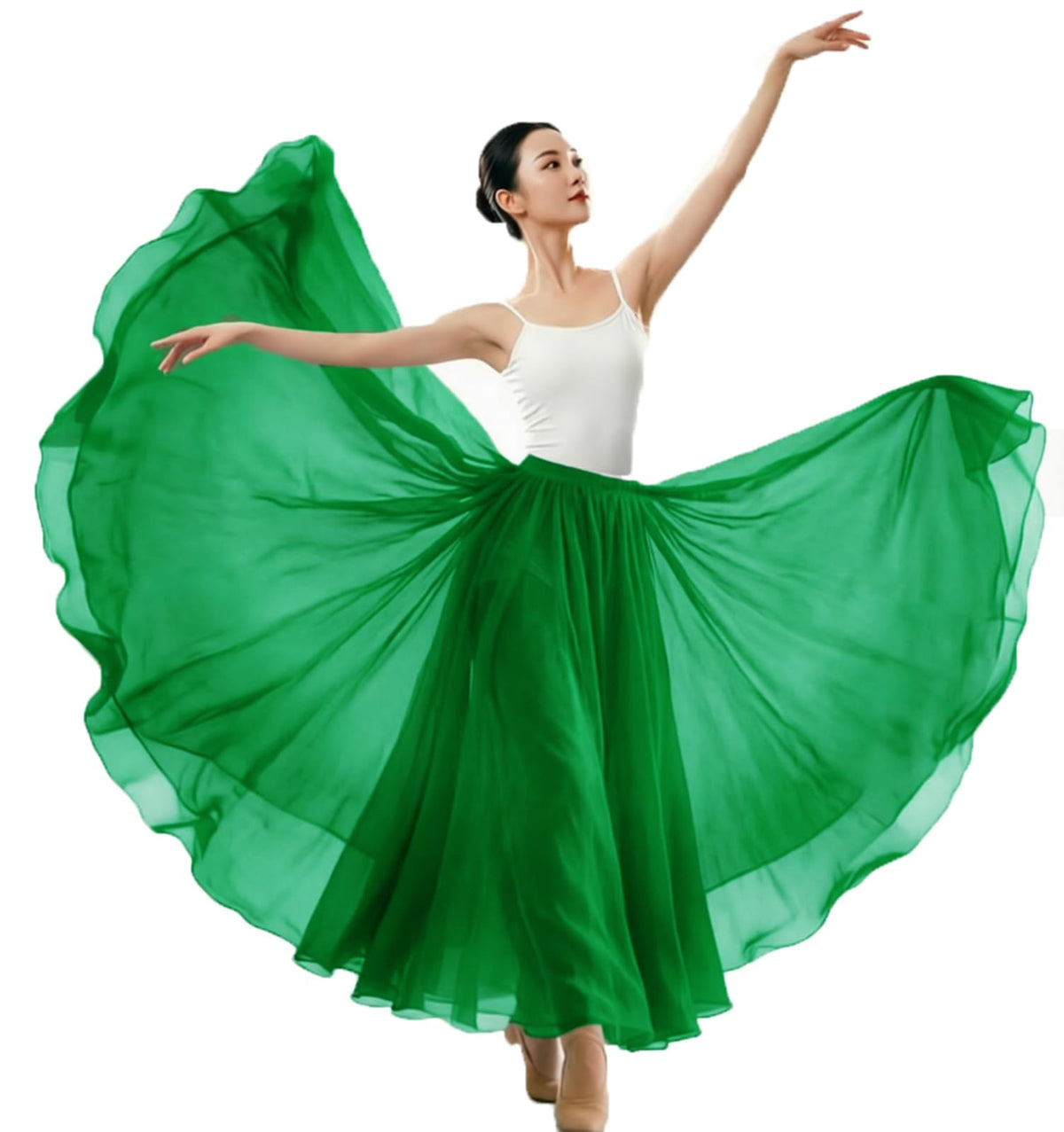 Women's Lyrical Dance Skirt Gradient Color Chiffon Long Swing Sheer Wrap Skirts for Modern Ballet Performance