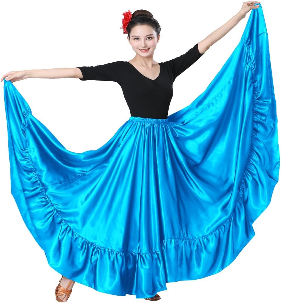 SANCAN Ruffle Long Full Folklorico Mexican Bomba y Plena Dance Skirt for Women