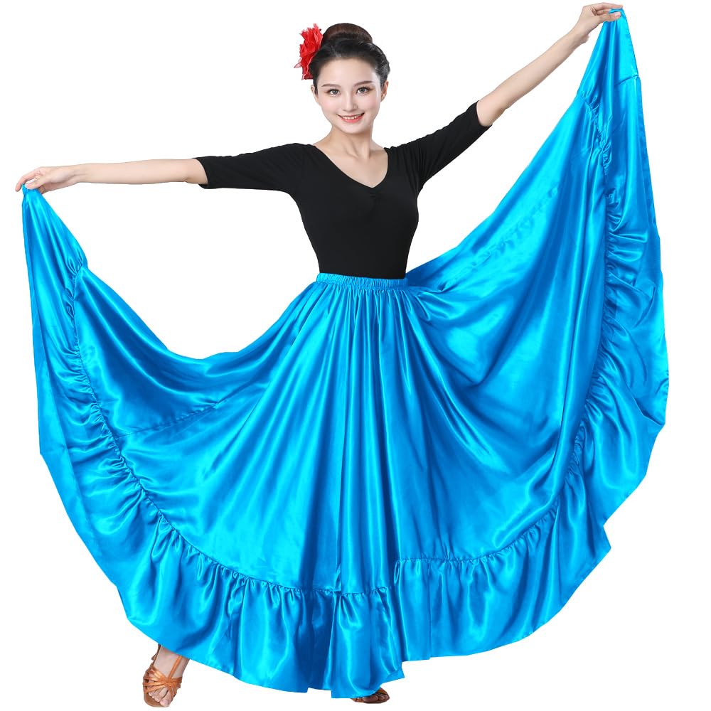 SANCAN Ruffle Long Full Folklorico Mexican Bomba y Plena Dance Skirt for Women