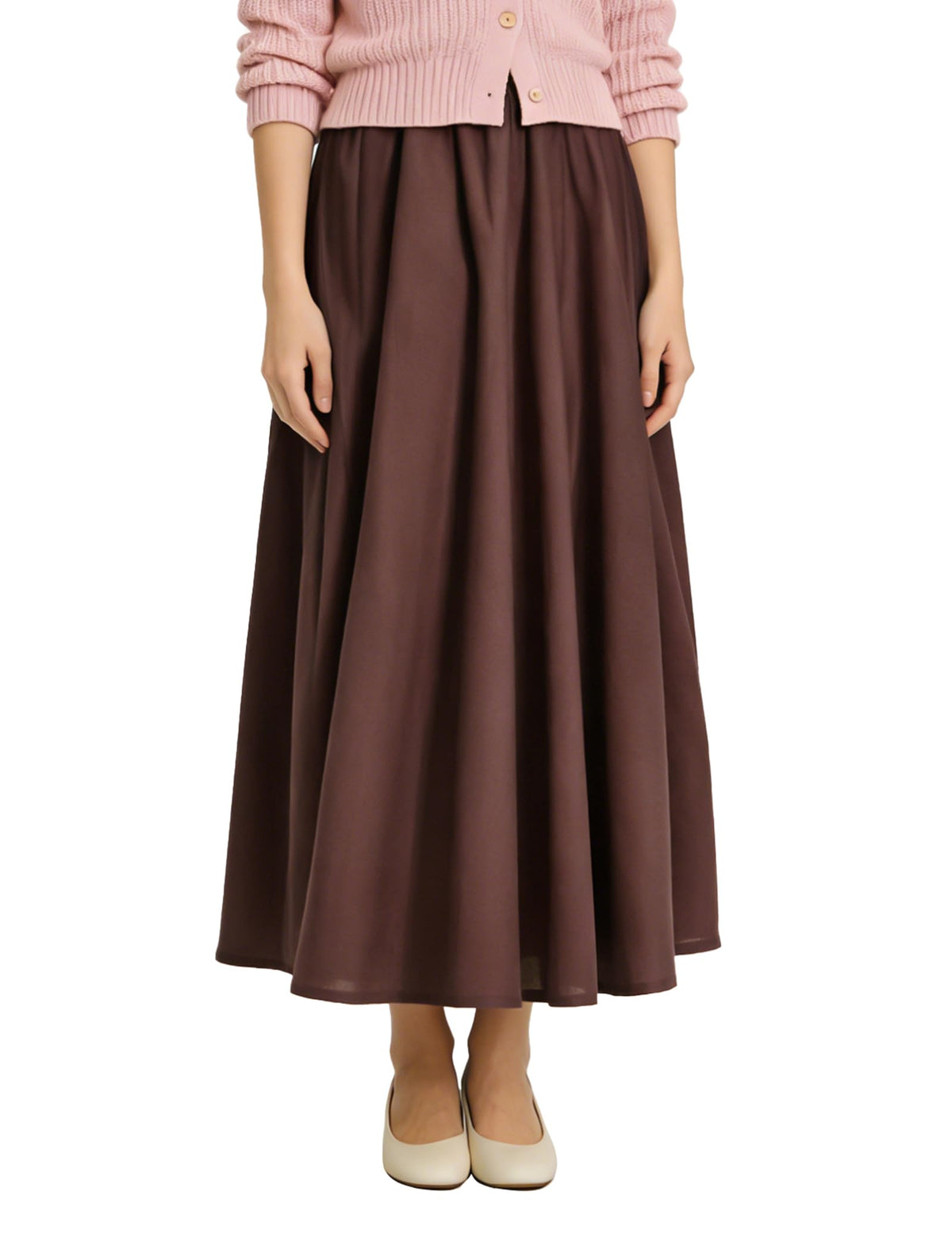 Soojun Women's Solid Cotton Linen Retro Vintage A-line Long Flowy Skirts