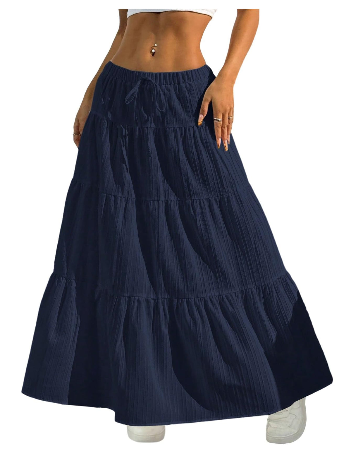Verdusa Women's Boho Flowy Ruffle Long Maxi Skirt Summer Beach Outfits