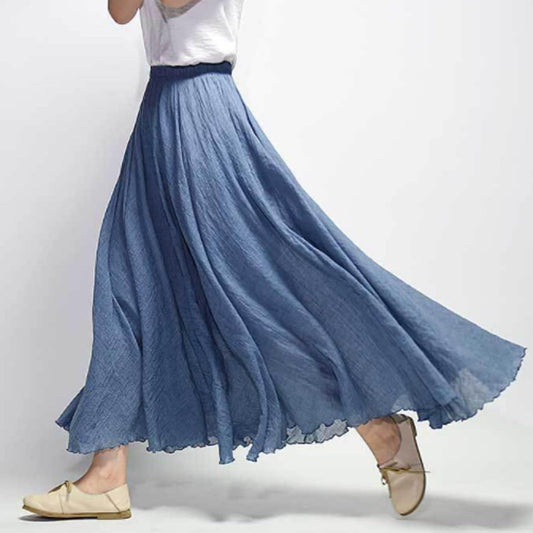 Kafeimali Women Bohemian Cotton Linen Double Layer Elastic Waist Long Maxi Skirt