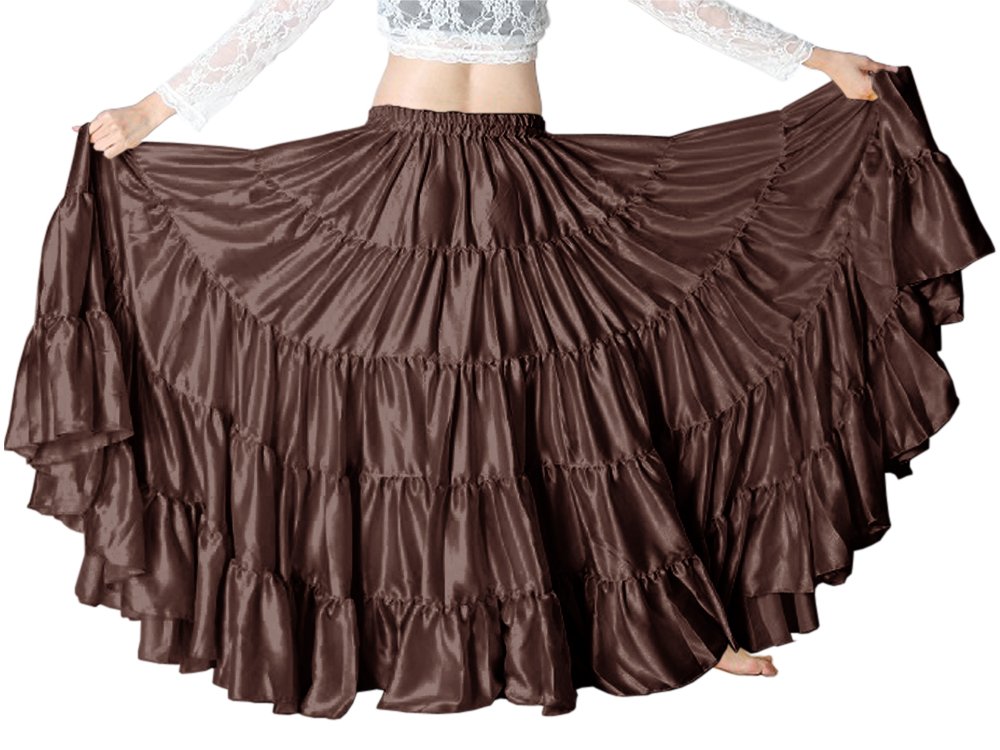 Indian Trendy Women's Satin 12 Yard 5 Tiered Gypsy Belly Dance Skirt Flamenco