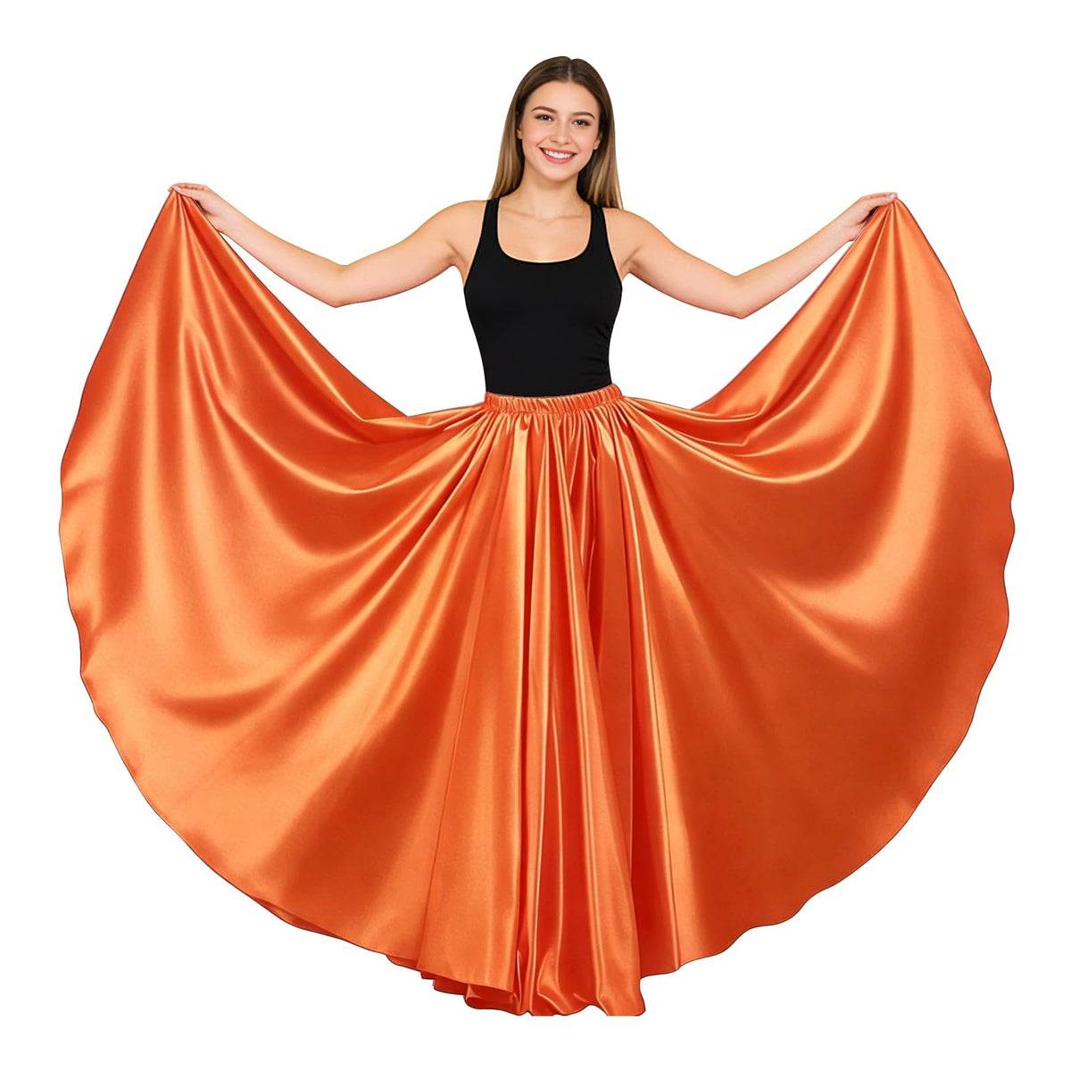 Women Satin Full Circle Ankle Length Swing Long Skirt Maxi Shiny Skirt for Party Cosplay Belly Dance Performance Costume