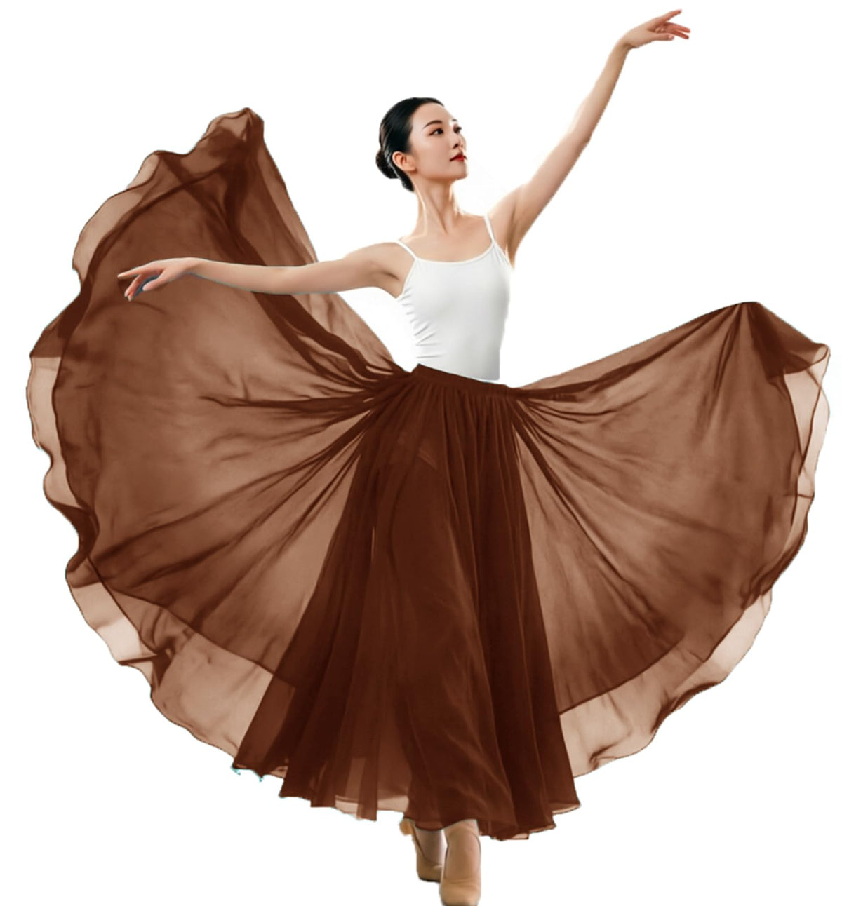 Women's Lyrical Dance Skirt Gradient Color Chiffon Long Swing Sheer Wrap Skirts for Modern Ballet Performance
