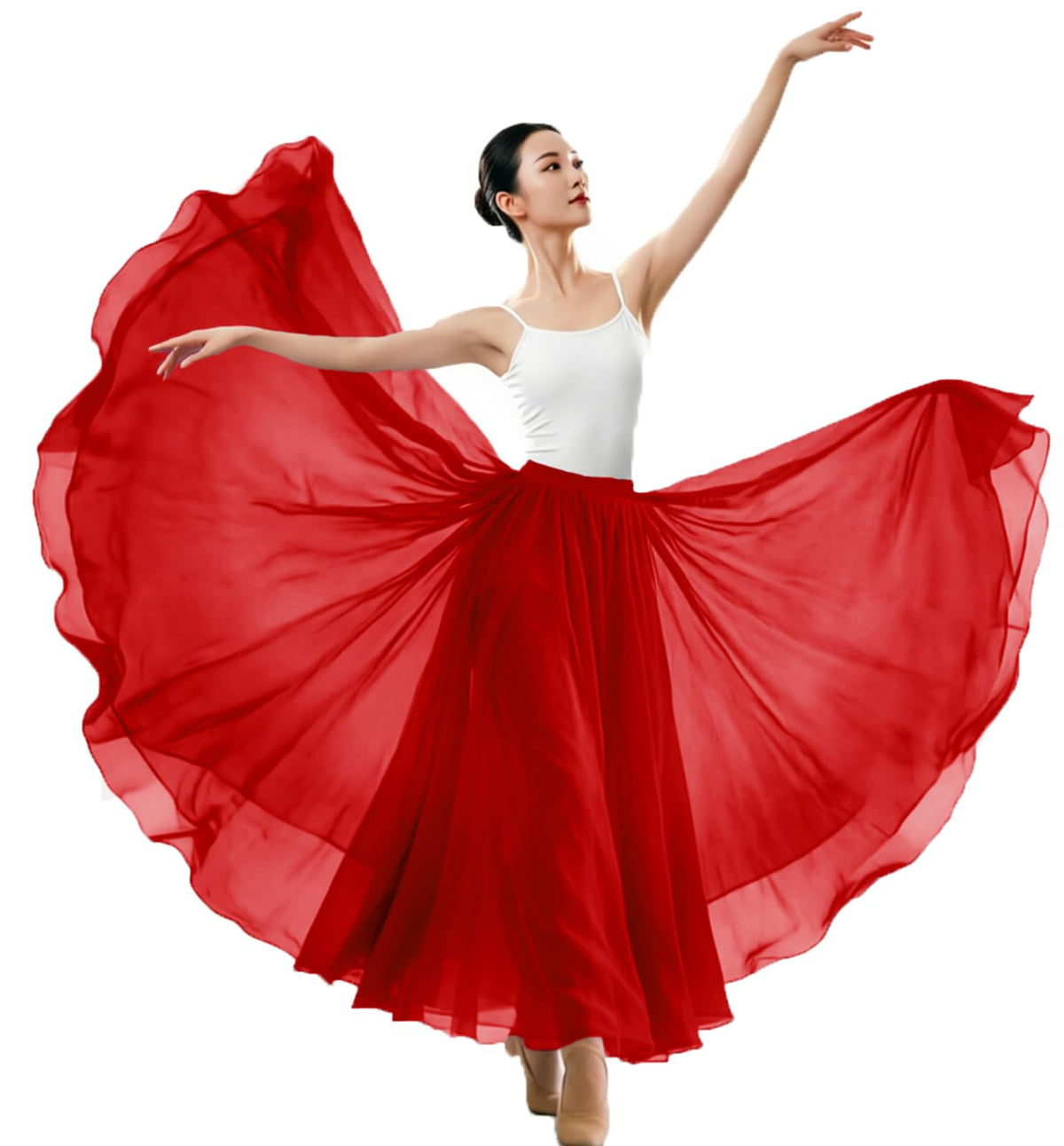 Women's Lyrical Dance Skirt Gradient Color Chiffon Long Swing Sheer Wrap Skirts for Modern Ballet Performance