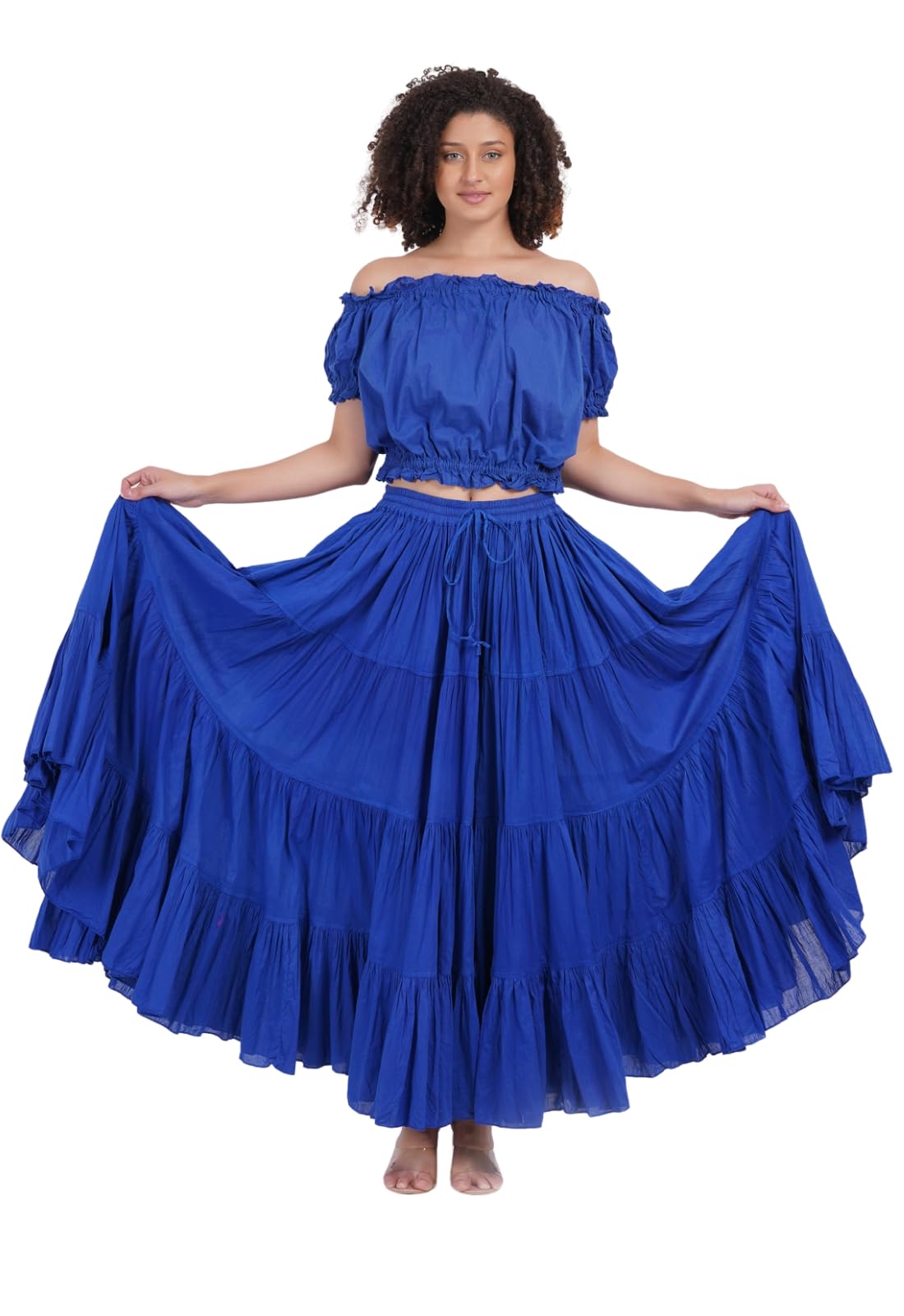 Wevez Women’s 40 Inch Cotton Full Circle Elastic Waist Tribal Fusion Belly Dance A Line Plus Size Maxi Skirt