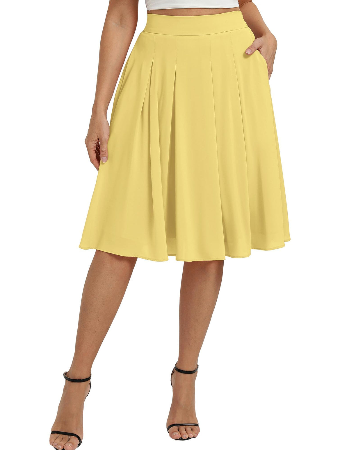 Belle Poque Women Pleated A Line Skirt Below Knee Length