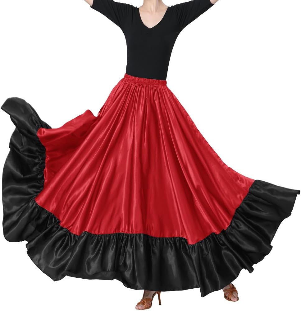 38" Satin Ruffle Long Dance Skirt for Women