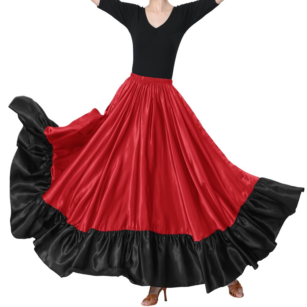 38" Satin Ruffle Long Dance Skirt for Women