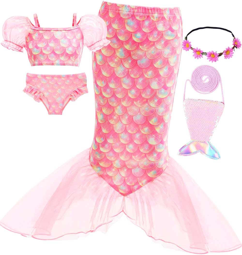 5Pcs Girls Fishscale Swimwear Sets Kids Tankini Swimsuits with Cover up Play Costume