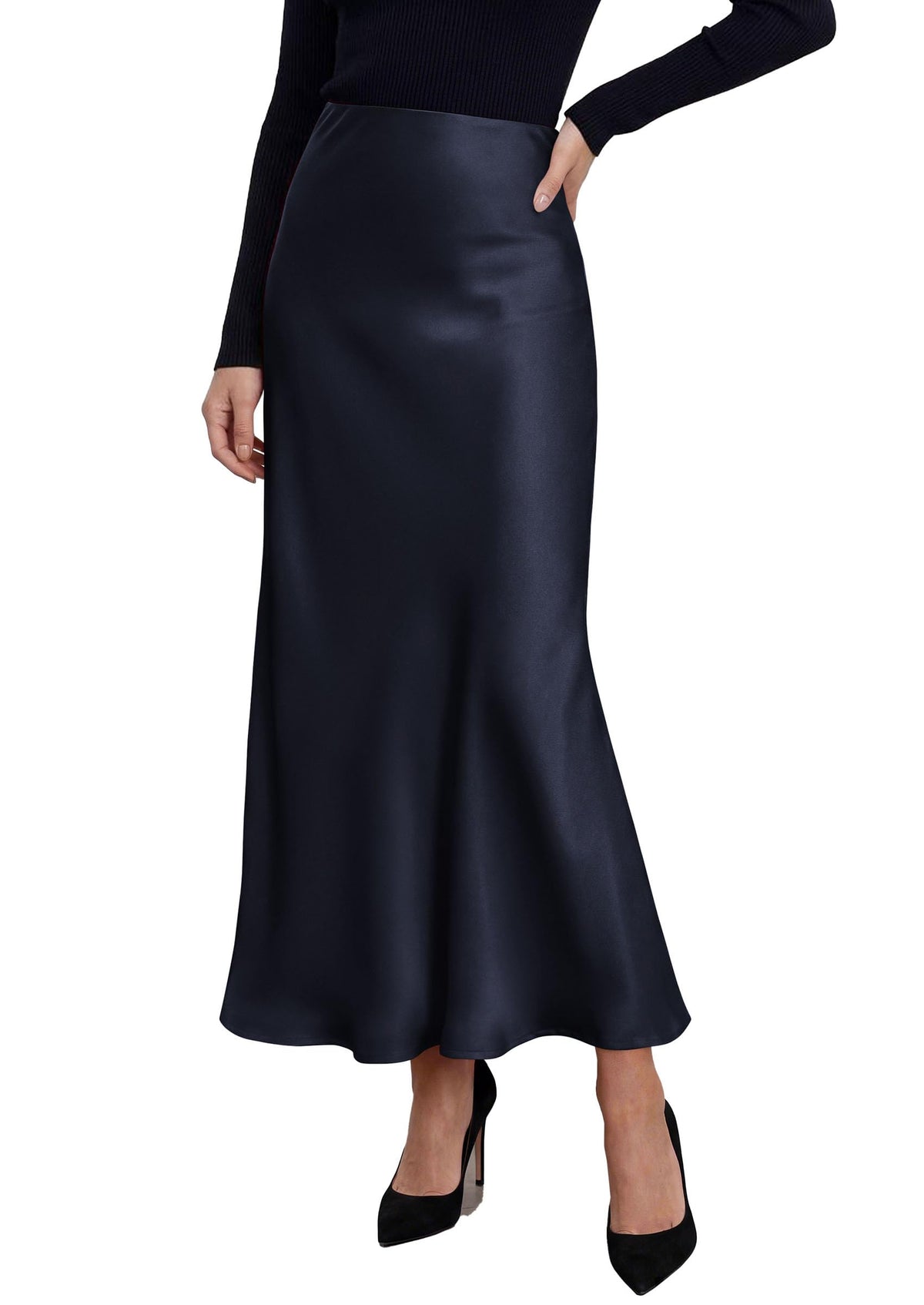 PRETTYGARDEN Women's Silk Satin Maxi Skirts Fall Clothes