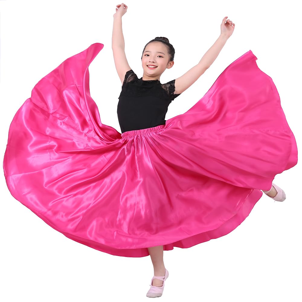 Girls Satin Full Dancing Circle Long Flowy Dance Skirt
