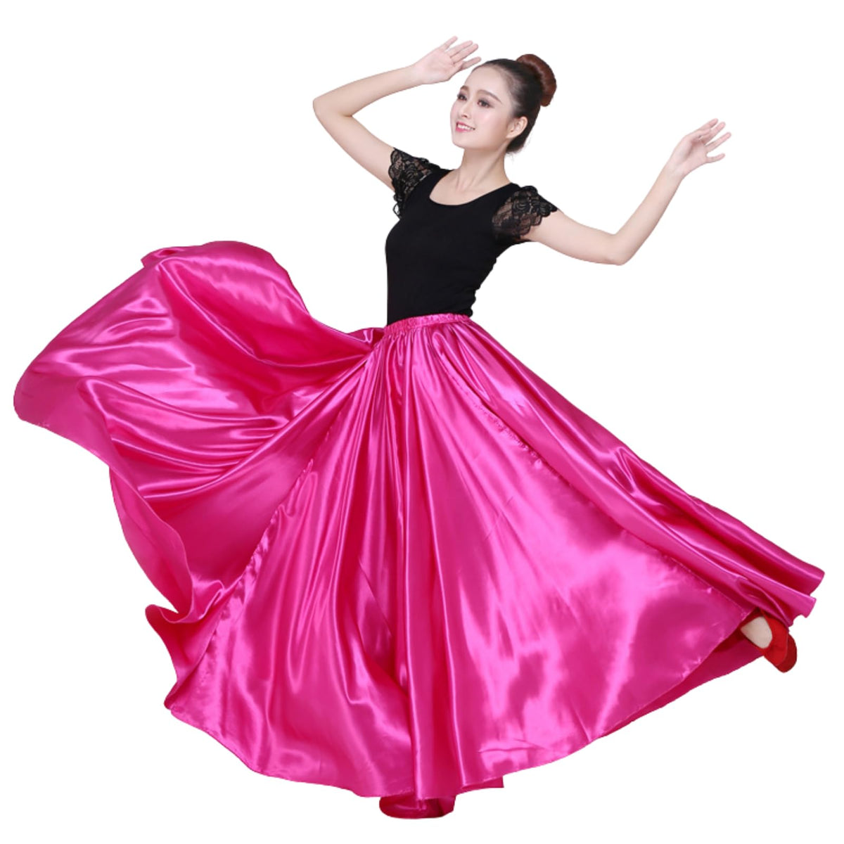 Dance Skirts for Women Satin Full Circle Ankle Length Swing Long Skirt Women Maxi Shiny Skirt for Party Costume Belly Dance