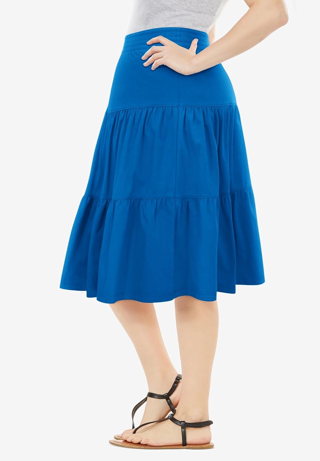 Woman Within Elastic-Waist Knit Tiered Skirt
