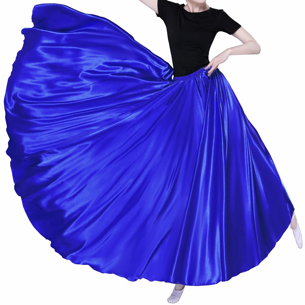 Women Long Tulle Shiny Satin Maxi Flowy Dance Skirt