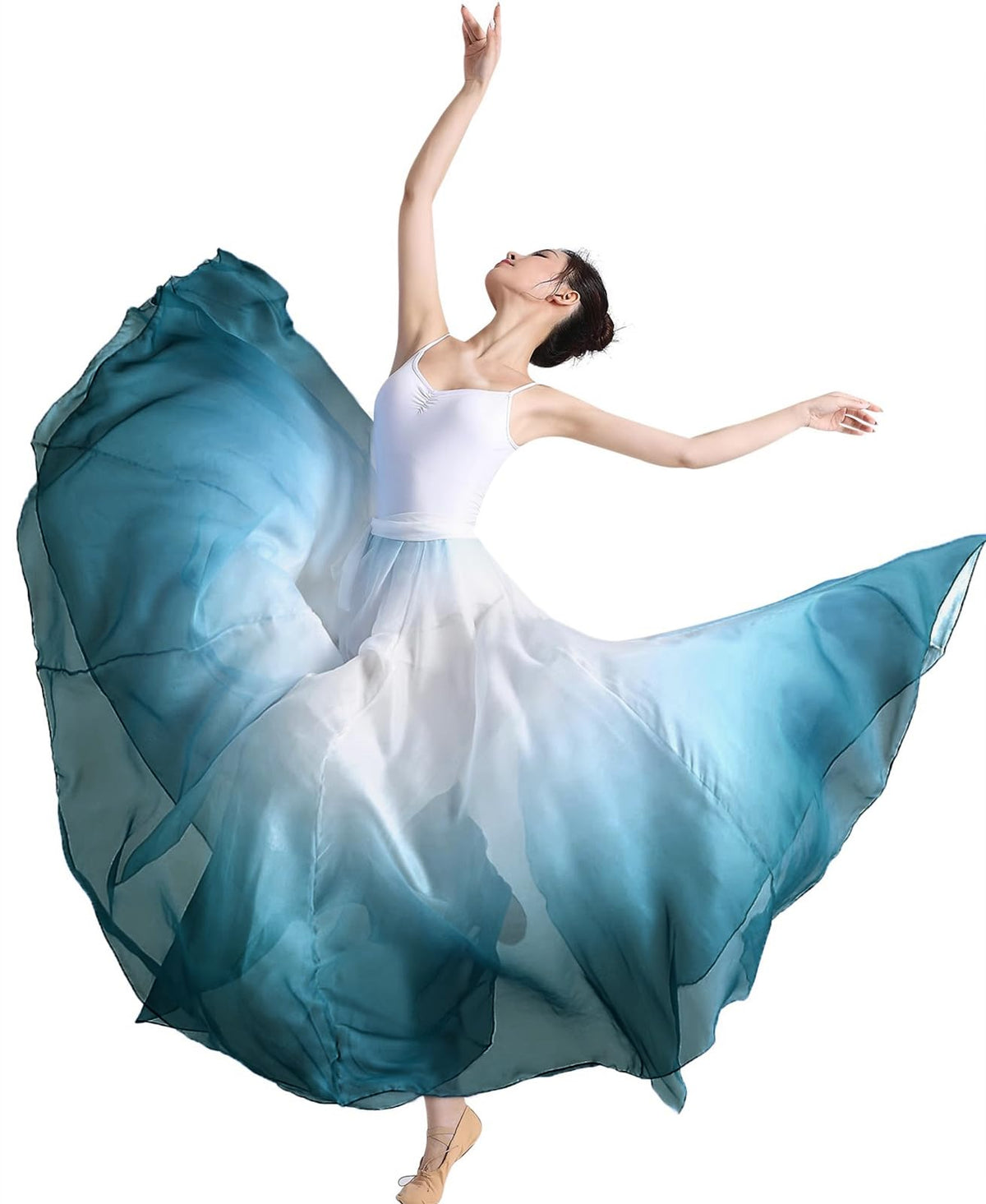 Women's Lyrical Dance Skirt Gradient Color Chiffon Long Swing Sheer Wrap Skirts for Modern Ballet Performance
