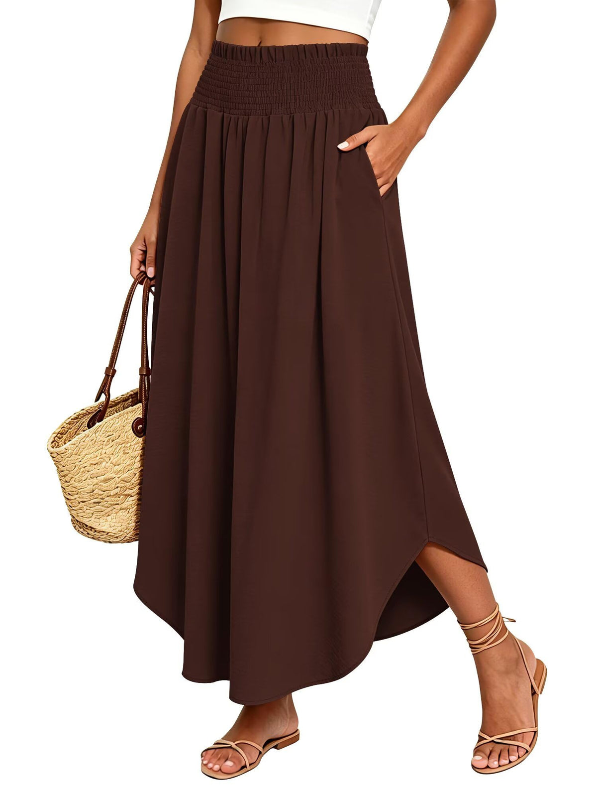 StunShow Women's Maxi Skirts Boho High Waisted Flowy A Line Pleated Beach Long Skirt with Pockets(S-XXL)