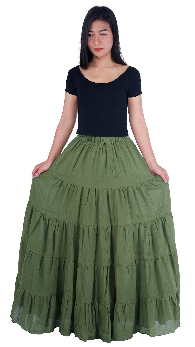 Lannaclothesdesign Women's Cotton Long Ruffle Maxi Skirt
