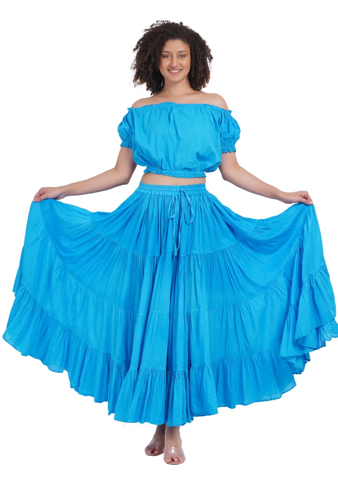 Wevez Women’s 40 Inch Cotton Full Circle Elastic Waist Tribal Fusion Belly Dance A Line Plus Size Maxi Skirt