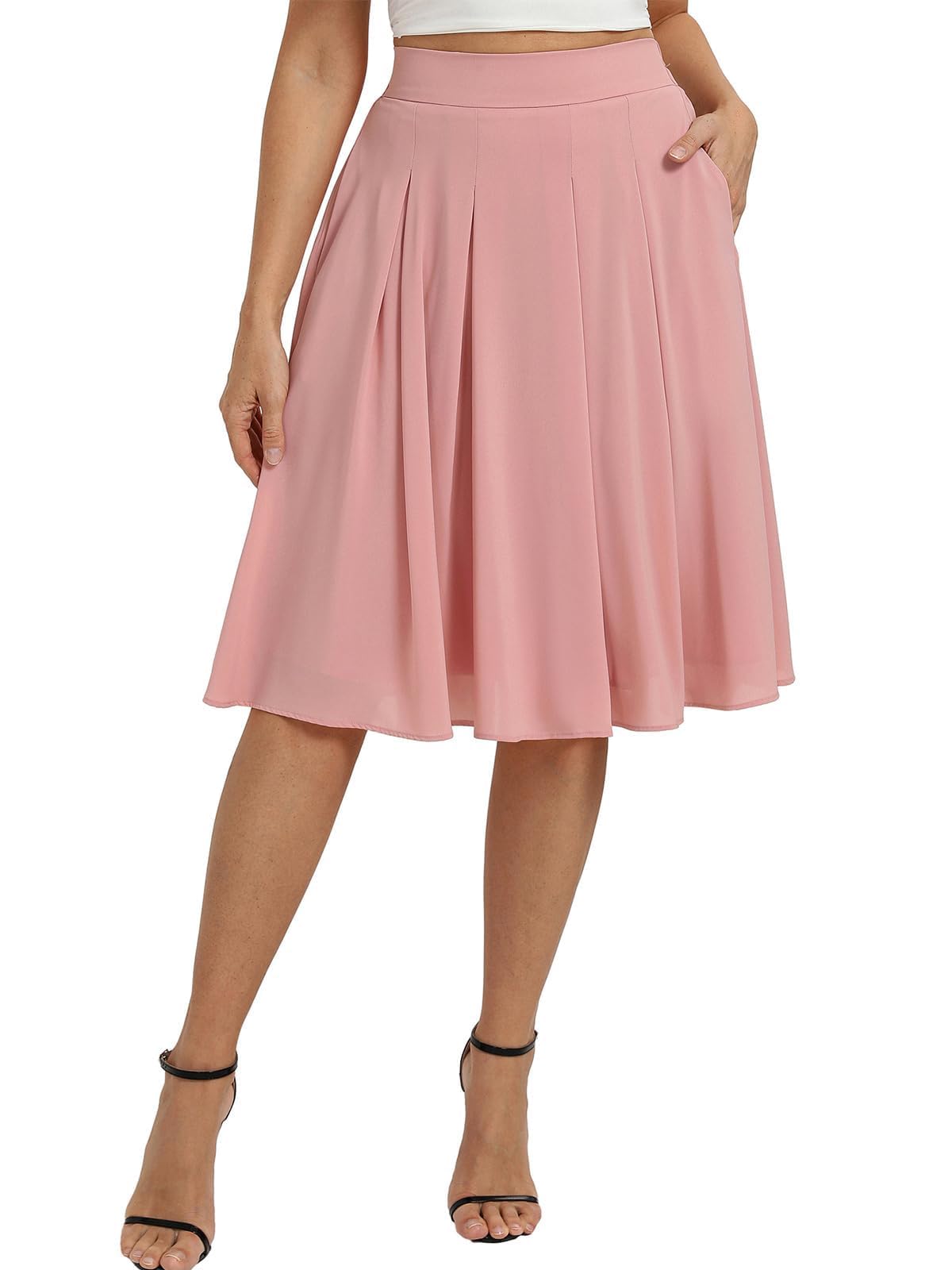 Belle Poque Women Pleated A Line Skirt Below Knee Length