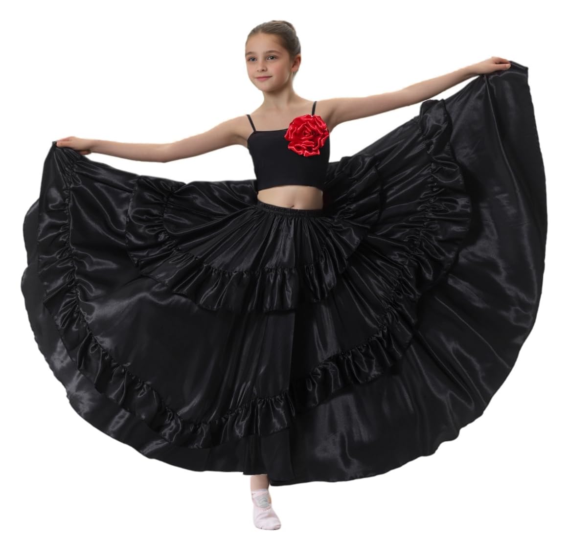Double Ruffle Long Full Maxi Dance Skirt for Girls 8-12 Years