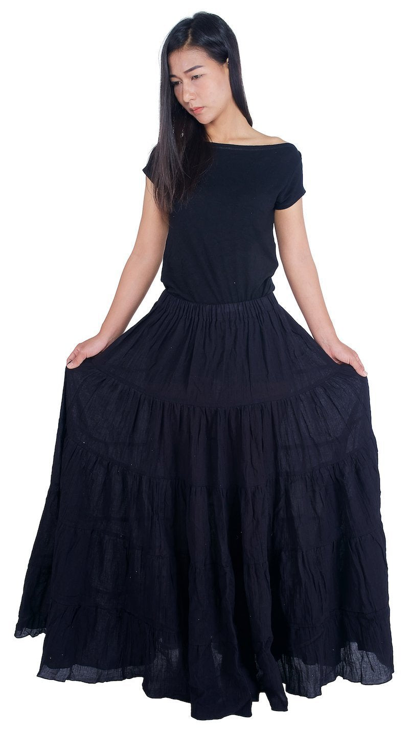 Lannaclothesdesign Women's Cotton Long Ruffle Maxi Skirt