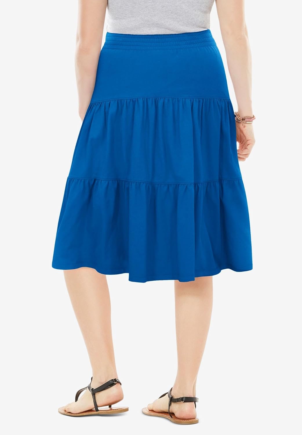 Woman Within Elastic-Waist Knit Tiered Skirt