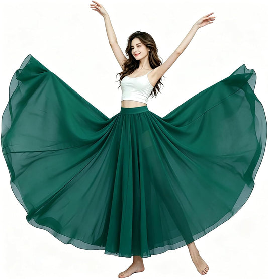 Z&X Women's Lyrical Dance Skirt Gradient Color Chiffon Long Swing Sheer Wrap Skirts for Modern Ballet Performance