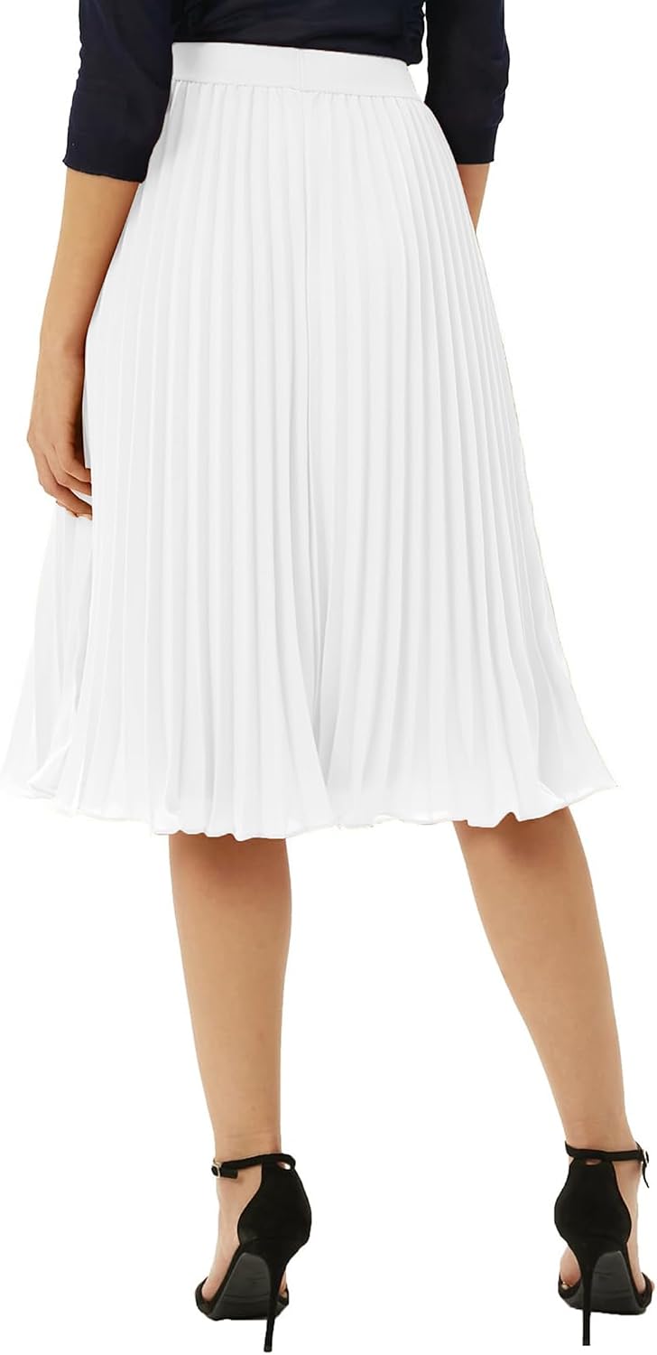 Pleated Midi Skirts for Women High Waist Knee Length Skirt