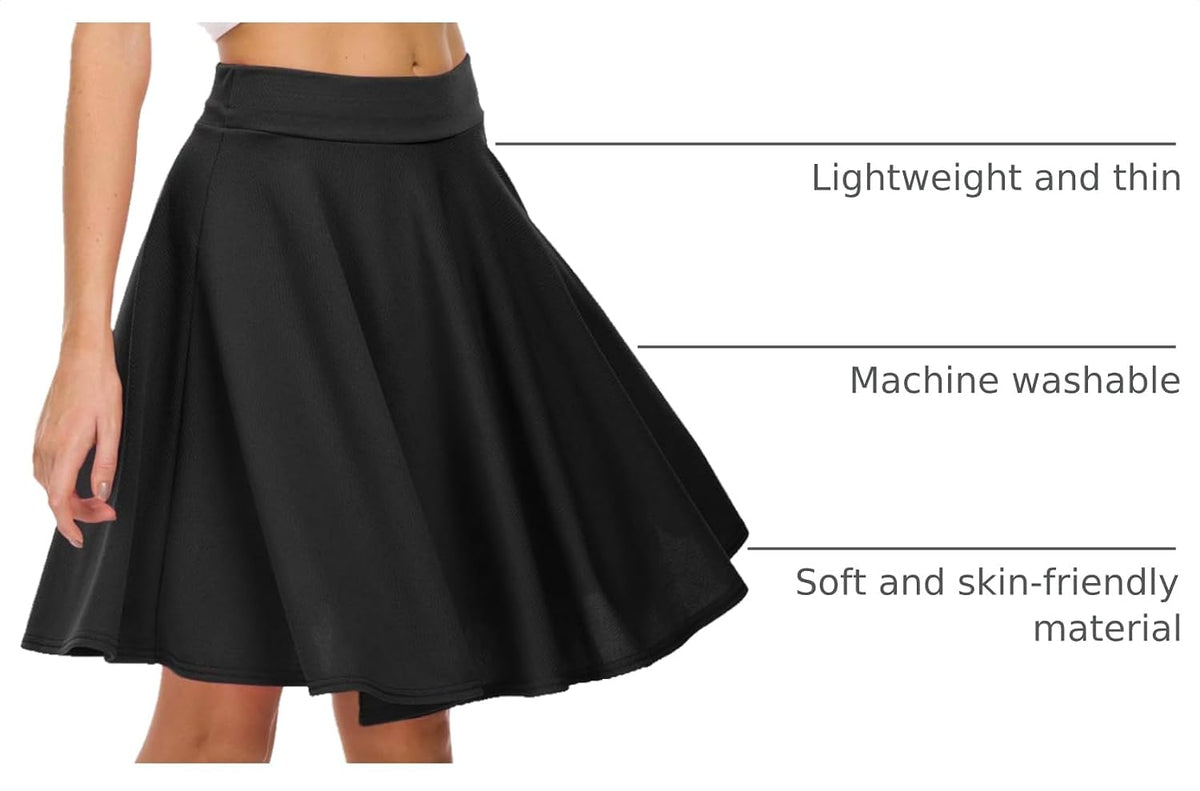 EXCHIC Women's Casual Stretchy Flared Mini Skater Skirt Basic A-Line Pleated Midi Skirt