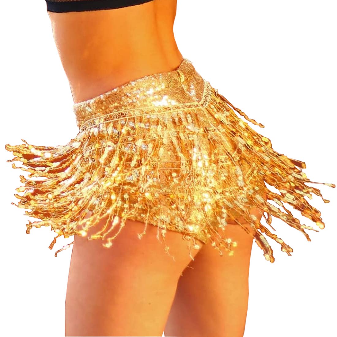 Women's Sequins Tassel Skirts Shorts Booty Dance Festival Bottoms