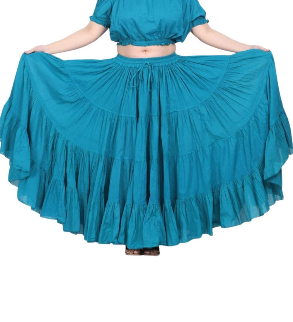 Wevez Women’s 40 Inch Cotton Full Circle Elastic Waist Tribal Fusion Belly Dance A Line Plus Size Maxi Skirt