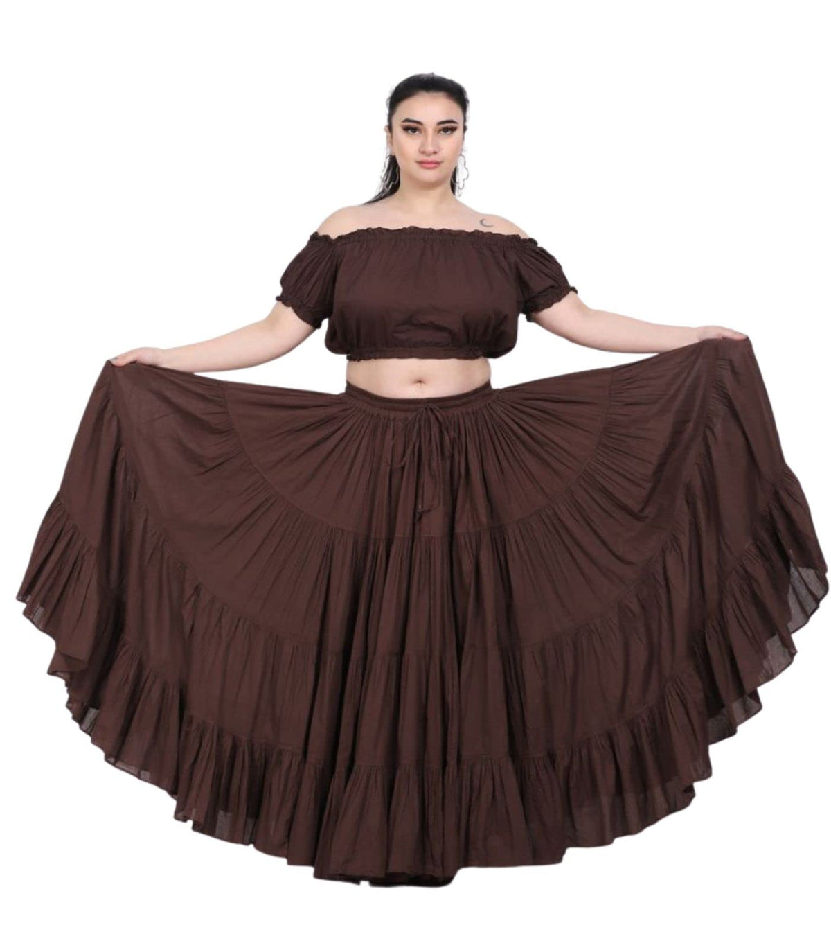 Wevez Women’s 40 Inch Cotton Full Circle Elastic Waist Tribal Fusion Belly Dance A Line Plus Size Maxi Skirt
