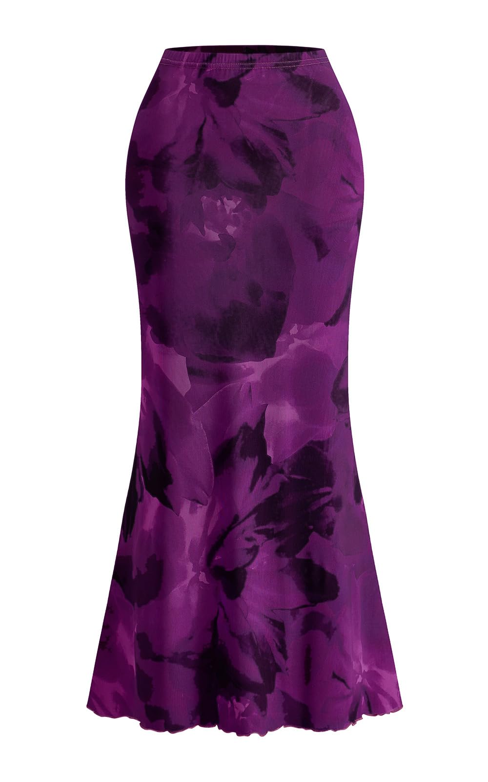 PRETTYGARDEN Women's Floral Print Mesh Long Skirt High Waisted Bodycon Fishtail Flowy Summer Maxi Skirts for Women Trendy