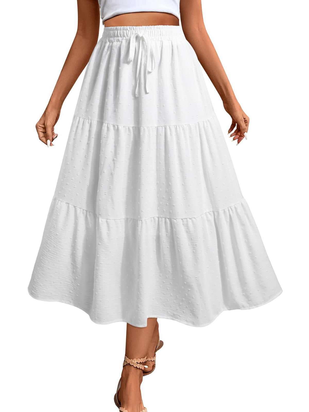 SEAFORM Women's Polka Dot Midi Skirt Flowy High Waisted Casual Skirts