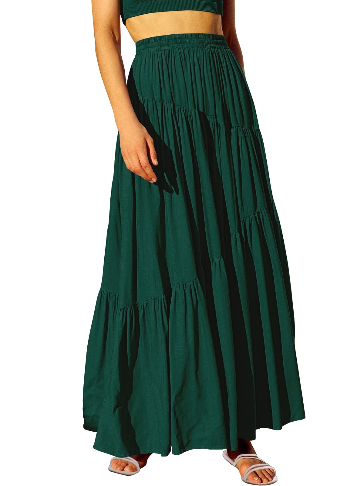 ANRABESS Women’s Summer Boho Flowy Maxi Skirts with Pockets