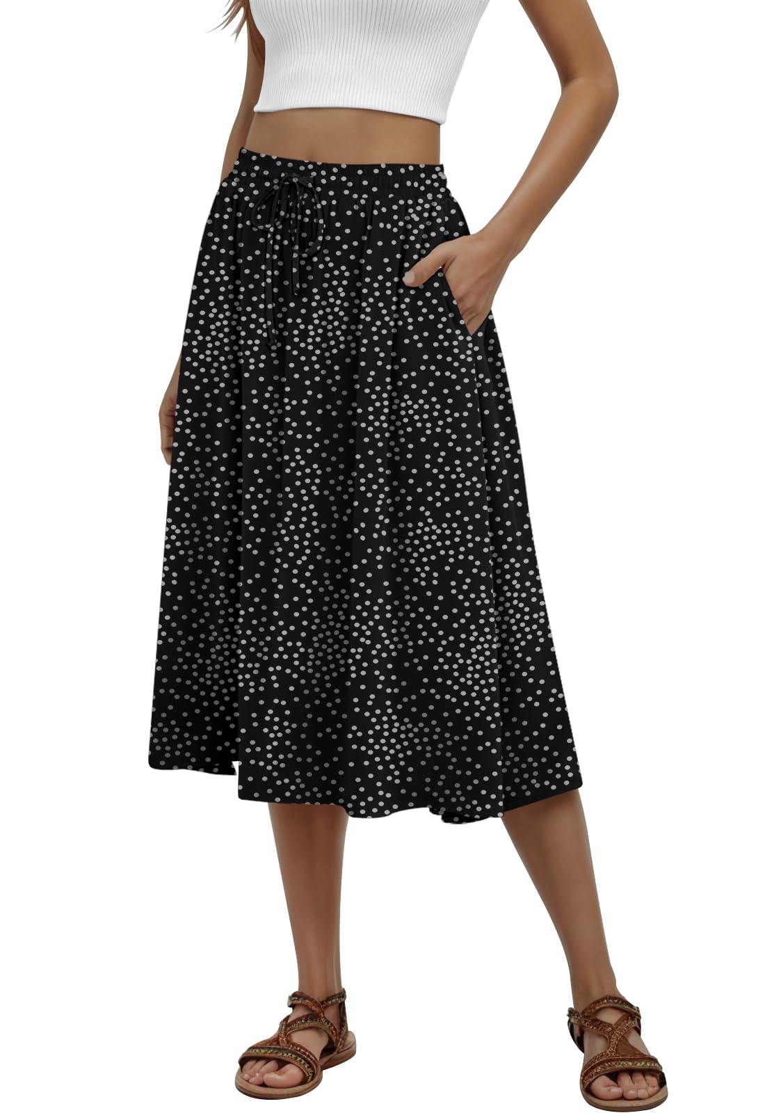 MLXSJ Women's Midi Skirt Summer Pleated Flowy Skirts with Pockets S-3XL