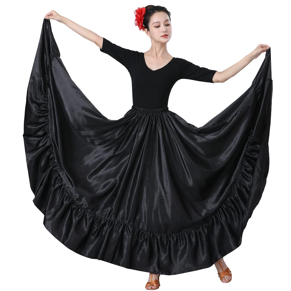 SANCAN Ruffle Long Full Folklorico Mexican Bomba y Plena Dance Skirt for Women