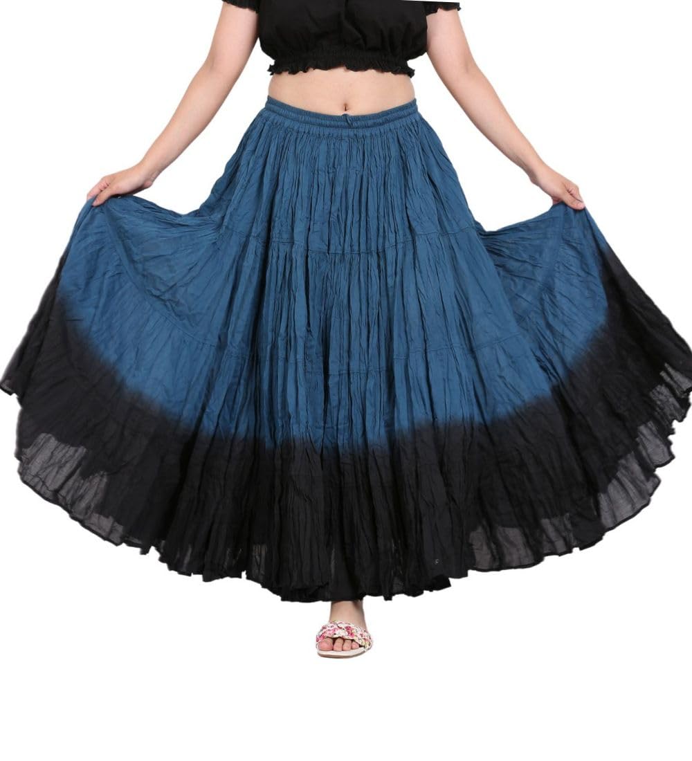 Wevez Women’s 40 Inch Cotton Full Circle Elastic Waist Tribal Fusion Belly Dance A Line Plus Size Maxi Skirt